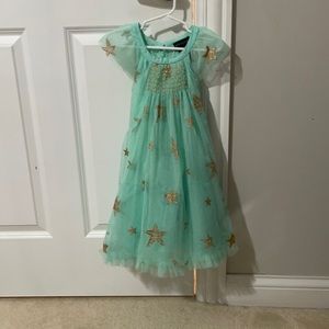 Girls teal Green and gold star tulle dress- size 3